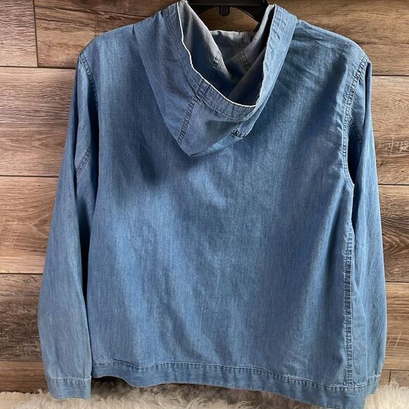 CHARTER CLUB Petite Lightweight Cotton Denim Blouse Hooded Jacket Blue SZ M - Picture 8 of 9